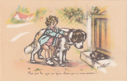 AA+ 126- " PAS PAR LA , Y A UN GROS CHIEN " - ENFANT AVEC CHIEN BERGER ET YORKSHIRE - ILL. G. BOURET - PUB. SAMARITAINE - Bouret, Germaine