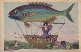 AA+ 129- " 1er AVRIL " - FEMME DANS AERONEF POISSON - 1 De April (pescado De Abril)