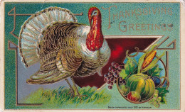 AA+ 129- THANKSGIVING  GREETINGS - DINDE , FRUITS -  DORURE - CARTE GAUFREE  - Giorno Del Ringraziamento