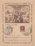 Journee Du Timbre 1943 - Paris - Carte Lettre - 1921-1960: Période Moderne