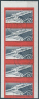 Germany-Deutschland,DDR 1960The 125th Anniversary Of Rail Roads,20Pfg Orange Red/Black Imperforated.strip Of 5 Canceled - Gebraucht