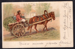 Postcard - 1905 - Horses - Drawing - Work Horse - Caballos