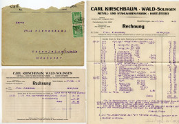 Germany 1926 Cover & Invoices; Wald - Carl Kirschbaum, Metall- Und Stahlwaren-Fabrik; 5pf. German Eagle, Pair - Lettres & Documents