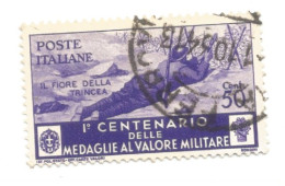 (REGNO D'ITALIA), 1934, MEDAGLIE AL VALOR MILITARE, 50c - Francobollo Usato (CAT. SASSONE N.371) - Afgestempeld