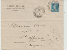 ENVELOPPE DU ROQUEFORT MARIA GRIMAL à ROQUEFORT-SUR-SOULZON (12) à MAÎTRE ARNAL NOTAIRE à SAINT-AFFRIQUE (12) - 1900 – 1949