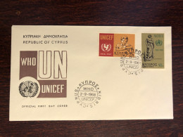 CYPRUS FDC COVER 1968 YEAR WHO UNICEF HEALTH MEDICINE STAMPS - Cartas