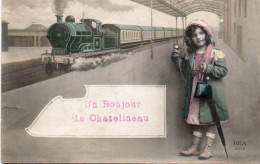 Un Bonjour De Chatelineau  Avec Train Voyagé En 1912 - Charleroi