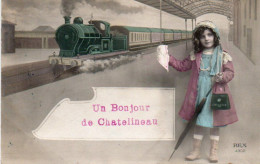 Un Bonjour De Chatelineau  Avec Train Voyagé En 1912 - Charleroi