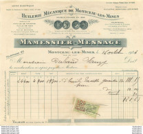 MONTCEAU LES MINES 1924 MAMESSIER MESSAGE HUILERIE MECANIQUE - 1900 – 1949