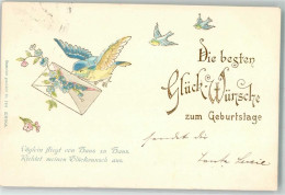 39621706 - Blaumeise Bringt Einen Brief Gefuellt Mit Vergissmeinnicht Lithographie Erika Nr. 184 - Anniversaire