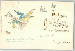 39621706 - Blaumeise Bringt Einen Brief Gefuellt Mit Vergissmeinnicht Lithographie Erika Nr. 184 - Cumpleaños