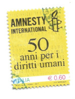 (REPUBBLICA ITALIANA) 2011, AMNESTY INTERNATIONAL - Serie Di 1 Francobollo Usato - 2011-20: Afgestempeld