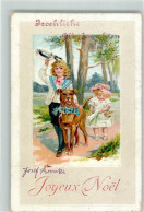 39599906 - Joyeux Noel Zwei Kinder Gehen Mit Dogge Spazieren Matrosenanzug Vergissmeinnicht Lithographie Feldpost WK I - Other & Unclassified