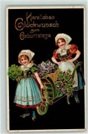 39192706 - Maedchen Tracht Blumenkarre Vergissmeinnicht AK - Anniversaire