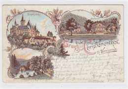 39008506 - Lithographie Gruss Aus Dem Christianenthal Bei Wernigerode. Fuerstliche Schloss Restaurant  Eingang Ins Chri - Wernigerode