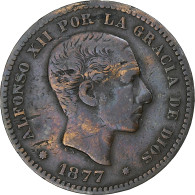 Espagne, Alfonso XII, 5 Centimos, 1877, Barcelona, Cuivre, TTB, KM:674 - Erstausgaben