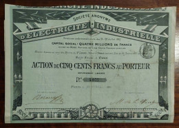 France - S.A. D'Electrique Industrielle Action 500 Francs 1891 Paris - Autres & Non Classés