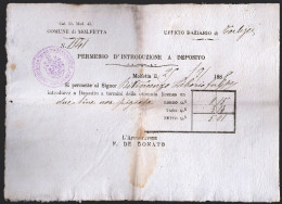 MOLFETTA 1888 - UFFICIO DAZIARIO DI TERLIZZI - PERMESSO D'INTRODUZIONE A DEPOSITO DI 2 TINI DI UVA PREGIATA (STAMP396) - Italia