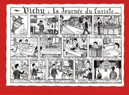 (RECTO / VERSO) VICHY EN 1960 - LA JOURNEE DU CURISTE - BANDE DESSINEE - BELLE FLAMME - CPSM GF - Vichy