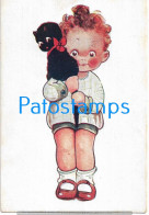 228004 ART ARTE GIRL WITH CAT BLACK PUBLICITY SACAROLAXANT POSTAL POSTCARD - Sin Clasificación