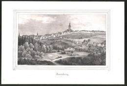 Lithographie Annaberg, Panorama Mit Kirchen, Lithographie Um 1835 Aus Saxonia, 28 X 19cm  - Lithografieën