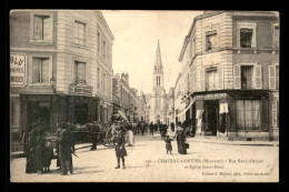 53 - CHATEAU-GONTIER - RUE RENE D'ANJOU ET EGLISE ST-REMI - BOULANGERIE L. BLU - MAGASIN A LA GRACE DE DIEU  - Chateau Gontier