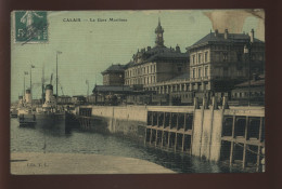 62 - CALAIS - LA GARE MARITIME - CARTE ANCIENNE TOILEE ET COLORISEE - Calais