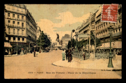 75 - PARIS 3EME - RUE DU TEMPLE - PLACE DE LA REPUBLIQUE - METRO -  GUIMARD -  CARTE TOILEE ET COLORISEE - Paris (03)