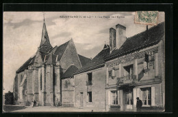 CPA Neuvy-le-Roi, La Place De L`Eglise  - Neuvy-le-Roi