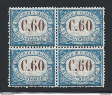 1925 SAN MARINO, Tasse N. 23 MNH/** QUARTINA - Other & Unclassified