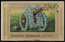 Präge-AK Blumenbild Mit Geschütz  - Other & Unclassified