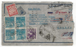 AIR FRANCE 1935 Lettre Par Avion BRESIL FRANCE Paris Via NATAL Taxe Poste Restante 30c Air Mail Cover Airmail - Storia Postale