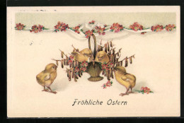 Präge-AK Ostergruss, Osterküken Im Körbchen  - Ostern