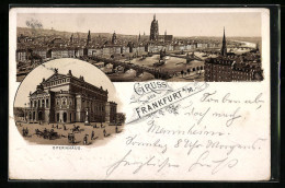 Vorläufer-Lithographie Frankfurt A. M., 1893, Opernhaus, Totalansicht  - Frankfurt A. Main