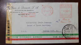 O) 1943 MEXICO,  METER STAMP,  CENSORSHIP,  BANCO DE DESCUENTO  SA  MEXICO D.F. CIRCULATED TO KANSAS CITY - Messico