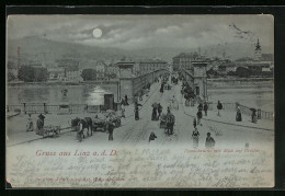 Mondschein-AK Linz A. D. D., Donaubrücke Mit Blick Auf Urfahr  - Altri & Non Classificati