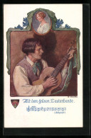 AK Deutscher Schulverein Nr. 696: Mit Dem Grünen Lautenbande, Schubert, Lied Mit Noten  - Guerra 1914-18