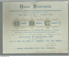 PK / CARTE Union FRATERNELLE PORTEURS ET EMPLOYES DE JOURNAUX  1897 MATINEE CONCERT CARTE D'ENTREE UNE PERSONNE - Lidmaatschapskaarten