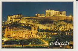 Grèce Acropolis Plateau Rocheux Calcaire S'élevant Au Centre D'Athènes Le Soir Illuminé C'est Très Beau CM 2 - Grecia