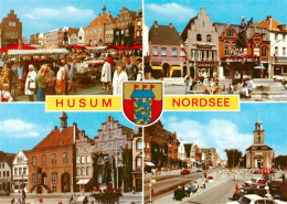 73901424 Husum  Nordfriesland Marktplatz Brunnen Zentrum Kirche  - Husum