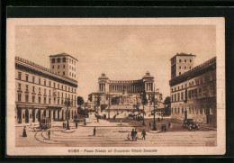 AK Roma, Piazza Venezia Col Monumento Vittorio Emanuele, Strassenbahn  - Strassenbahnen