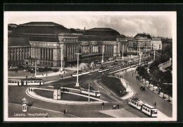 AK Leipzig, Hauptbahnhof Mit Strassenbahnen  - Tranvía