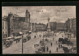 AK Linz A. D., Franz Josef-Platz Mit Kirche Und Denkmal, Strassenbahn  - Tram