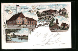 Lithographie Curslack I. Vierlanden, Gasthof Stadt Hamburg, Kirche  - Bergedorf