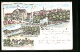 Lithographie Oldesloe, Hotel Zur Krone, Soolbad  - Bad Oldesloe