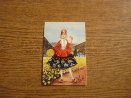 Carte Brodée "Vosges - Au Pays Des Jonquilles "  (??) - Jeune Femme Costume Brodé/Tissu- 9,8x9.14,6cm Env. - Ricamate