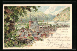 Lithographie Bingen, Die Stadt Und Umgebung Von Burg Klopp Aus Gesehen  - Bingen