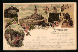 Lithographie Kyffhäuser, Kaiser-Wilhelm-Denkmal, Rothenburg, Kyffhäuser-Ruine  - Other & Unclassified