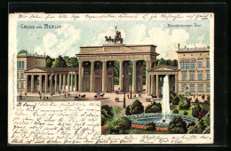 Lithographie Berlin, Brandenburger Thor Mit Springbrunnen  - Other & Unclassified