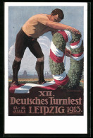 Künstler-AK Leipzig, XII. Deutsches Turnfest 12.-16. Juli 1913, Mann Mit Kranz  - Other & Unclassified